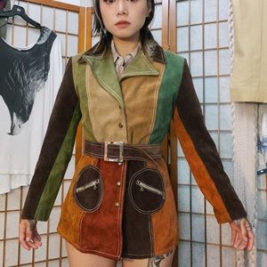 Vintage 60s suede patchwork belted coat